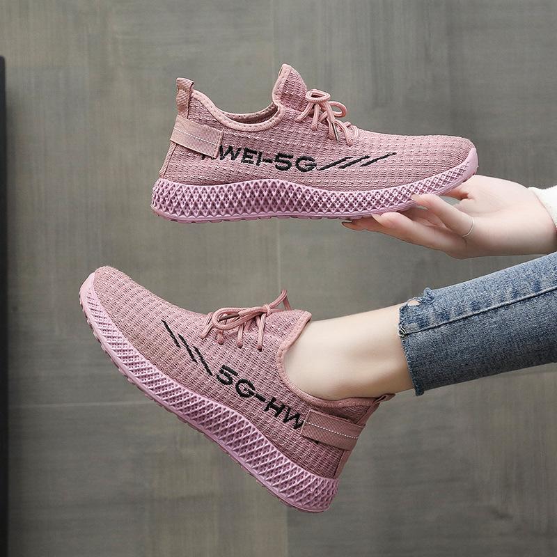 Женские спортивные кроссовки Flyknit Letter, повседневные сетчатые дышащие кроссовки со шнуровкой спереди, легкие одинарные кроссовки 36-40 40 розовый